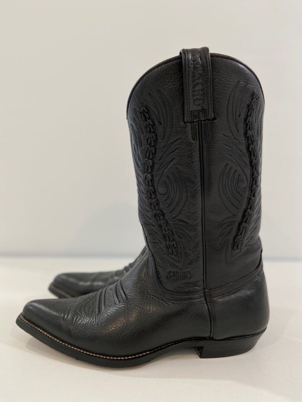 Sancho Men’s Black Leather Cowboy Western Boots Made in Spain EU 42 Pointed Toes